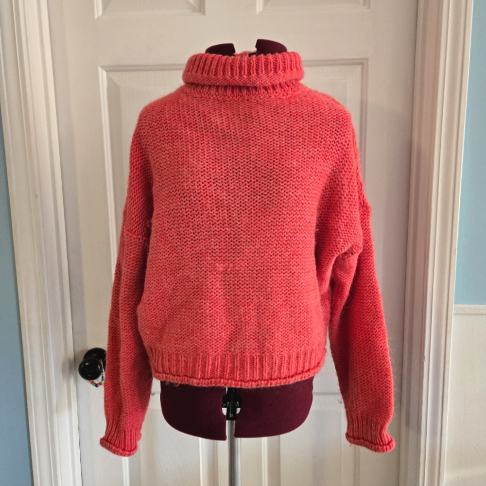 Anthropologie Cropped Knit XS Alpaca/Wool Blend Turtleneck Sweater